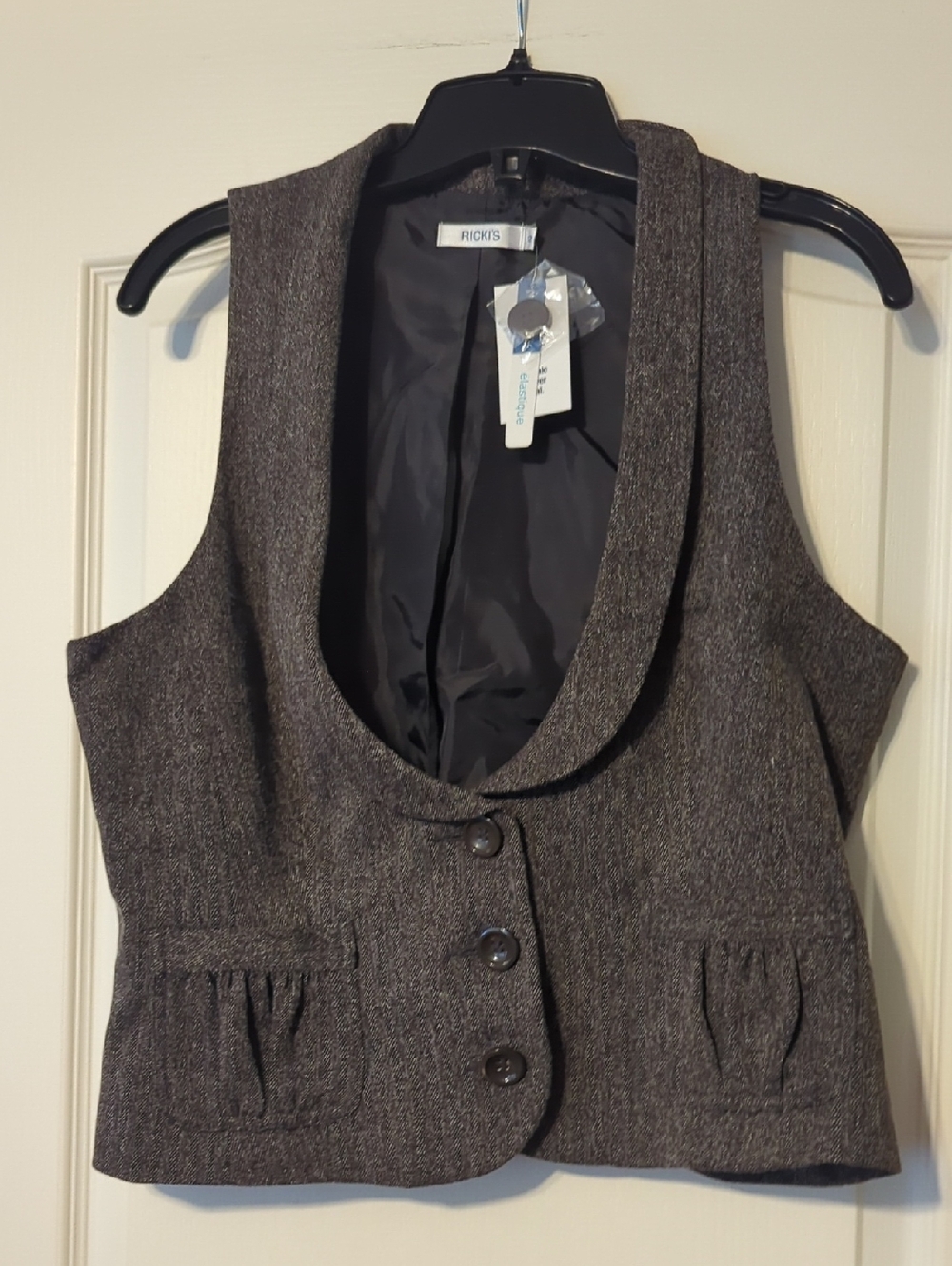 Ricki's Gray Tweed Sleeveless Vest with Shawl Collar
